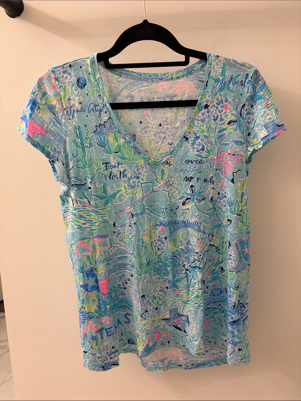 Lilly Pulitzer Aqua Multi-Print V-Neck Tee